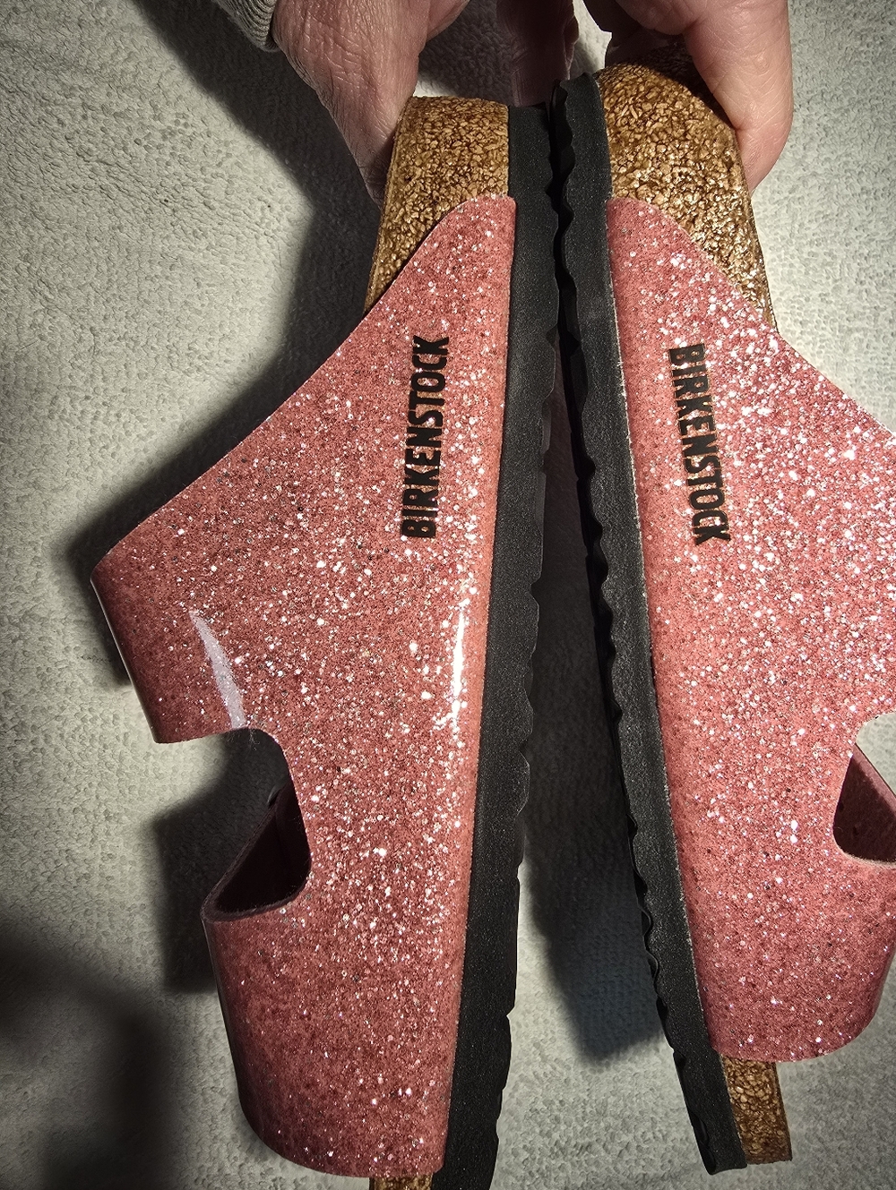Birkenstock Sparkle Pink Two-Strap Arizona Sandals - Picture 3 of 5